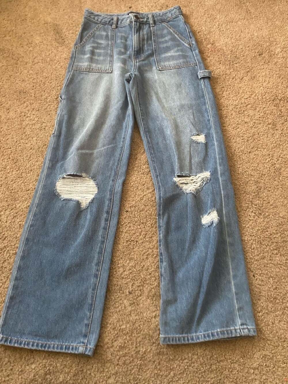 Katie J NYC Girl Tween Houston Carpenter Jean Mid Wash Ripped Denim 12